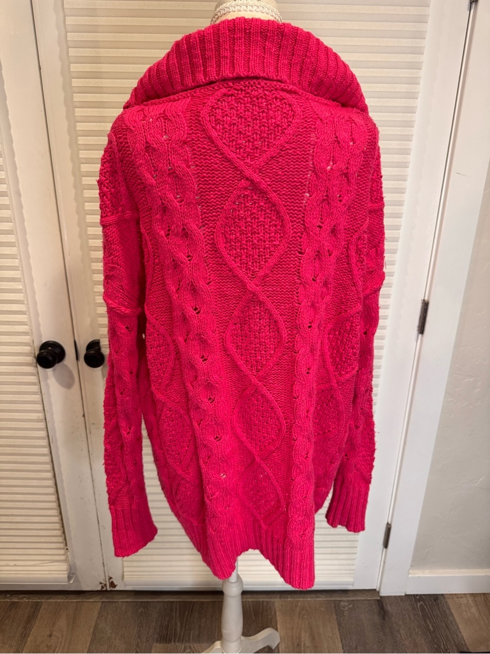 Free People Driftwood Cable-Knit Half-Zip Sweater in Hot Pink 0990 - Picture 2 of 6